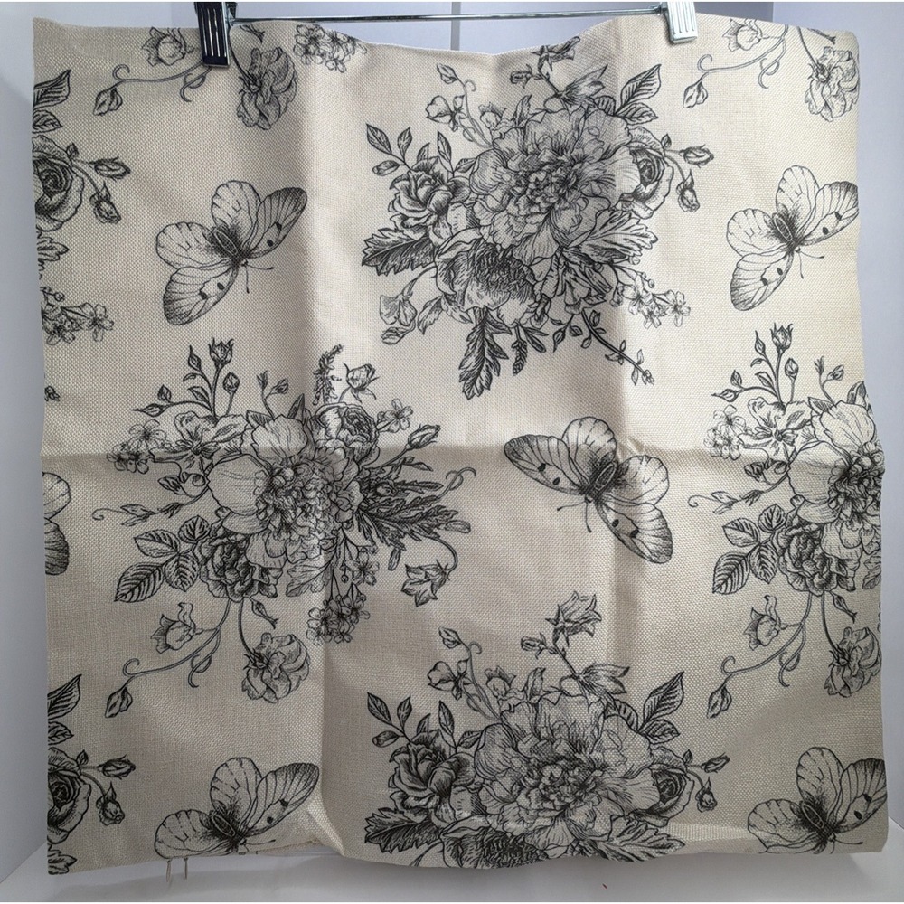 Chinoiserie Black Floral Pillow Covers 20x20 Inch Set of 2 - NEW - Picture 8 of 10
